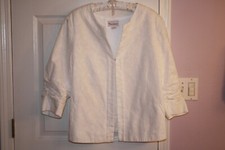 Tanjay R76 Short Jacket Shrug Crisp White Cotton Pockets Ruched Sleeves 16 Euc