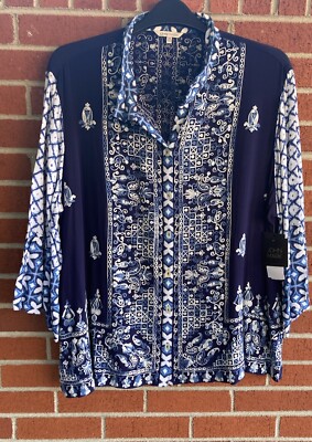 New John Mark 2X Print Button Front Top Blue Wired Collar