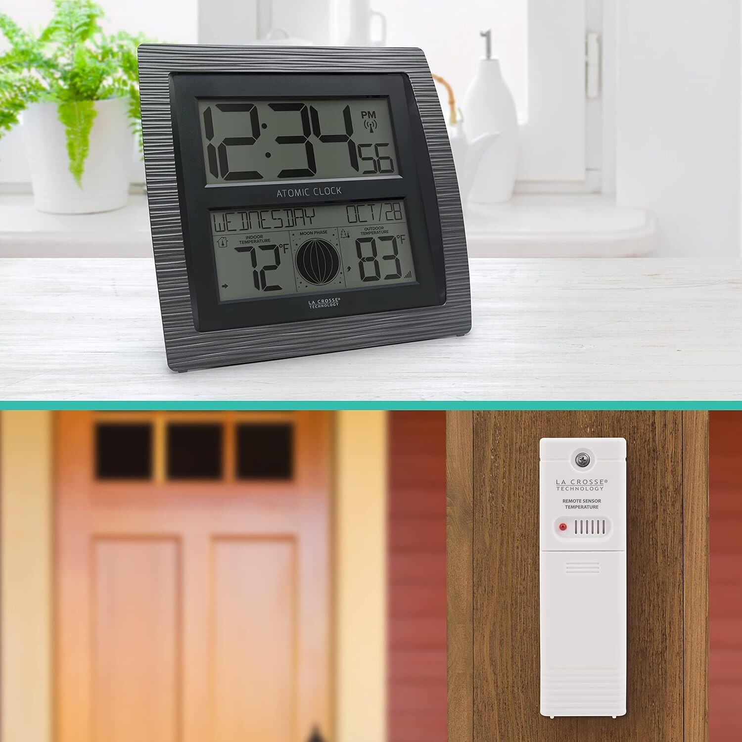 Weather Station Curved Atomic Digital Wall Clock With Moon Phase and Temperature