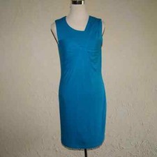 CALVIN KLEIN Knit Sleeveless Knee Length Dress Teal Draped Front Detail Size 8