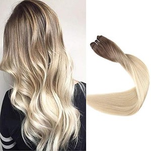 Full Shine Ombre Sew In Human Hair Extensions Double Weft Thick