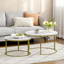 Coffee Table Set Modern 2 Round Nesting Tables with White Faux Marble Top
