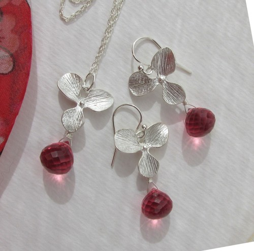 rosa AAA Topas Quarz Ohrringe Anhänger Kette Set Kirschblüten Charms 925 Silber - Bild 2 von 14