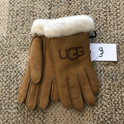 UGG Gloves Warm Winter Sheepskin Logo Chestnut Brown $180