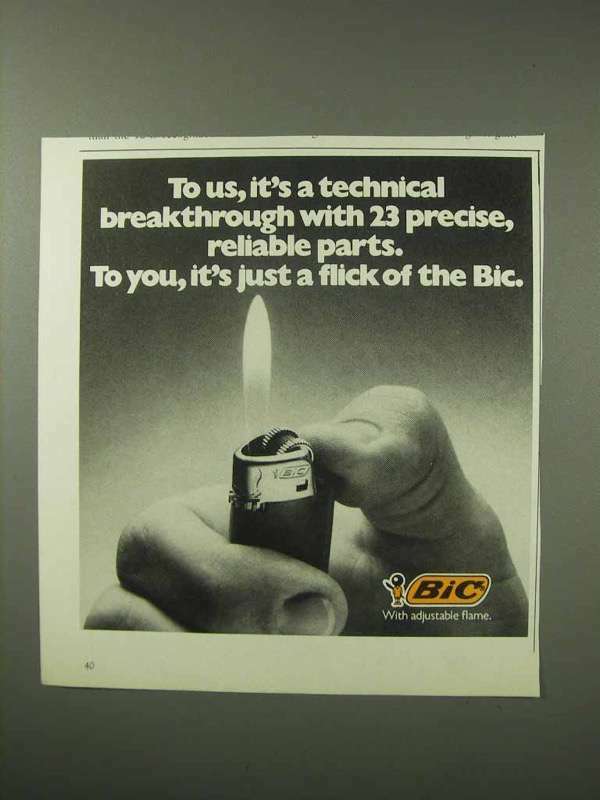 1984 Bic Cigarette Lighter Ad - Technical Breakthrough