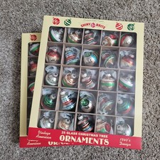 Lot of 2 Shiny Brite Christopher Radko 25 Glass Christmas Tree Ornaments NIB