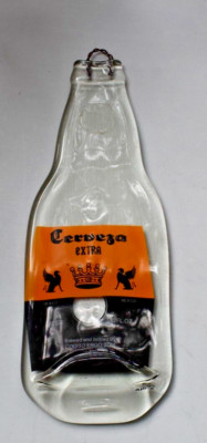 CERVEZA EXTRA CORONA Melted Flattened Clear Glass Bottle w/Hanger MAN CAVE 1970s