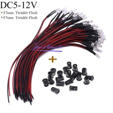 F3mm 5mm 5-12V Twinkle Flash 2pin Round 20cm Pre-wired  Clear Flashing LED DIY