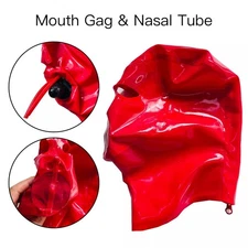 Latex Hood with 15cm Long Nose tube and mouth inner Sheath Rubber Fetish Mask