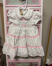 Sears Roebuck Vintage Smocked Dress White/Pink Short Sleeve Girls 2T 2DL-780