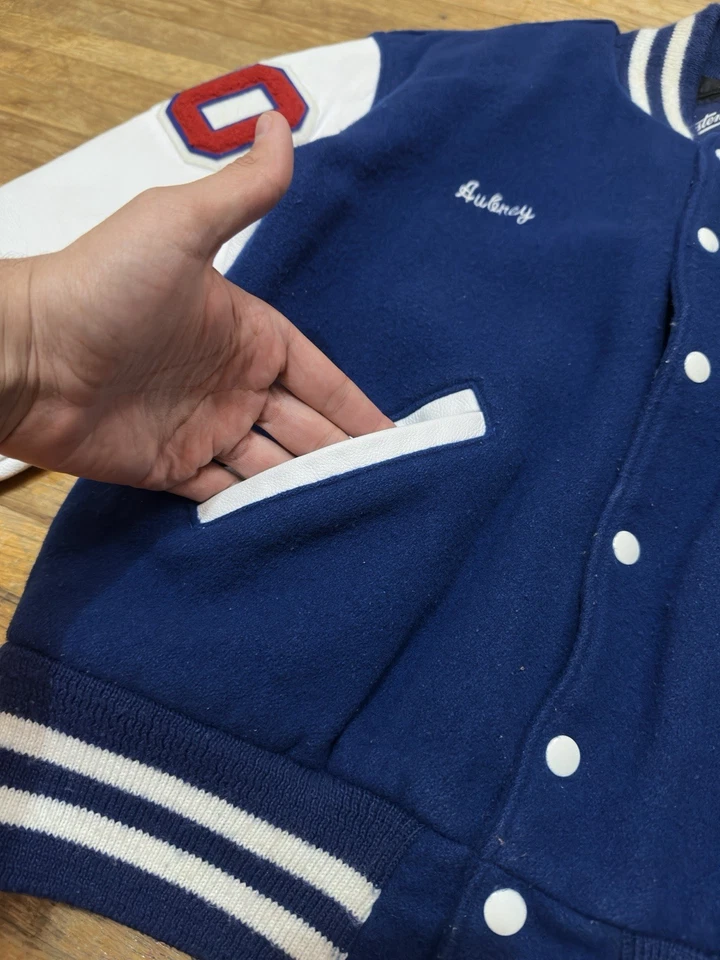 Chaqueta universitaria Jostens Letterman 2020 de lana y cuero sintético mediana Interestatal 35 Foto 3 de 4