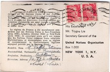 1948 France Anti Franco Postcard to U.N. Spain.