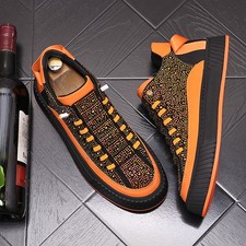 Rhinestone Men's Faux Leather Loafer Shoes Round Toe Lace Up Casual Fashion Chic