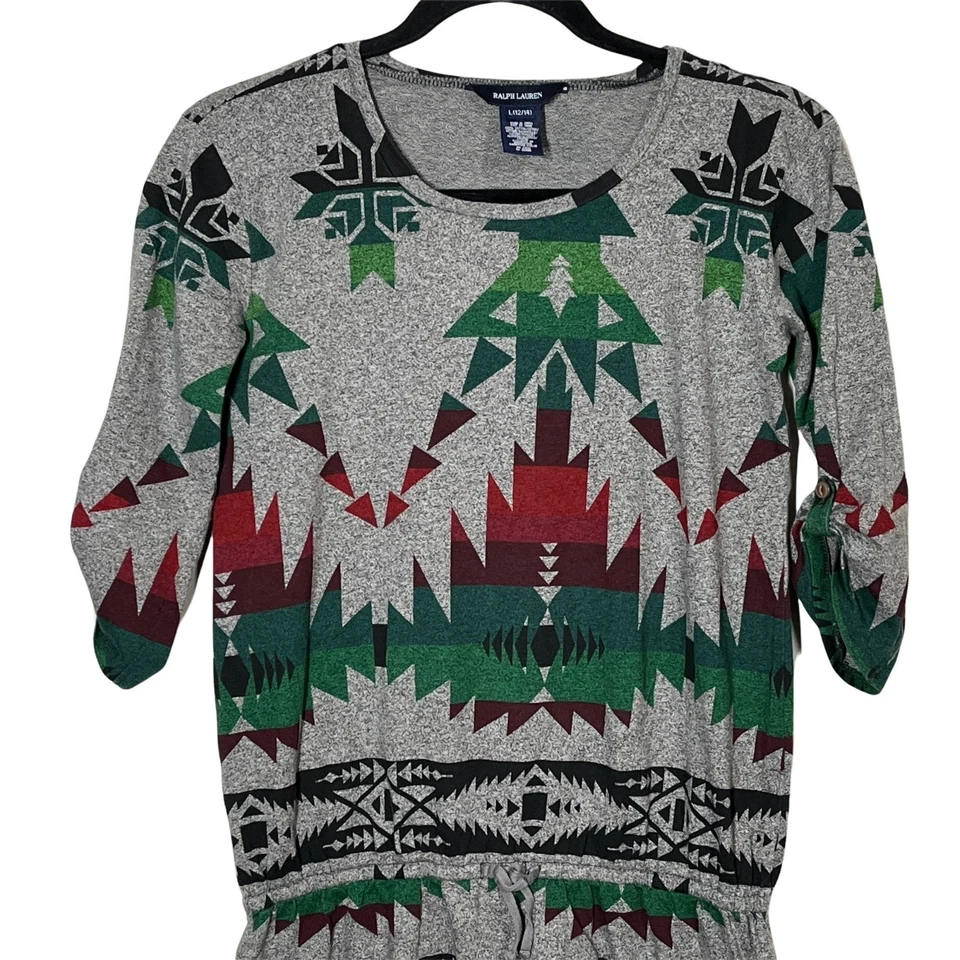 Vestido Ralph Lauren Niñas L 12 14 Gris Manga Corta Estampado Informal Algodón Foto 2 de 4