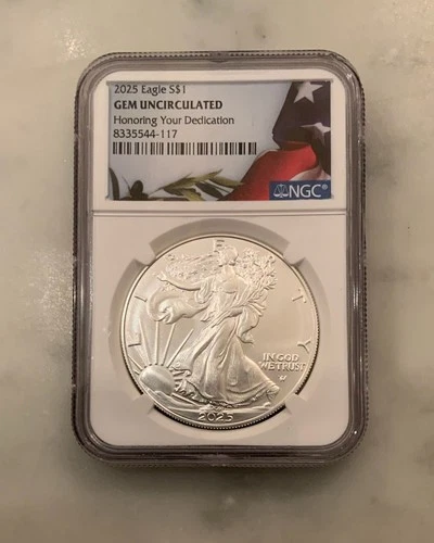 2025 $1 Silver Eagle, 1 oz Fine Silver, NGC GEM Uncirculated