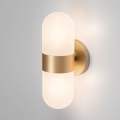 Tubicen Mid Century Wall Sconce Gold Frosted Glass Dimmable Vanity Light