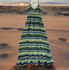 Banana Republic Dress Womens 12 Multicolor Striped Maxi V Neck Spaghetti Strap
