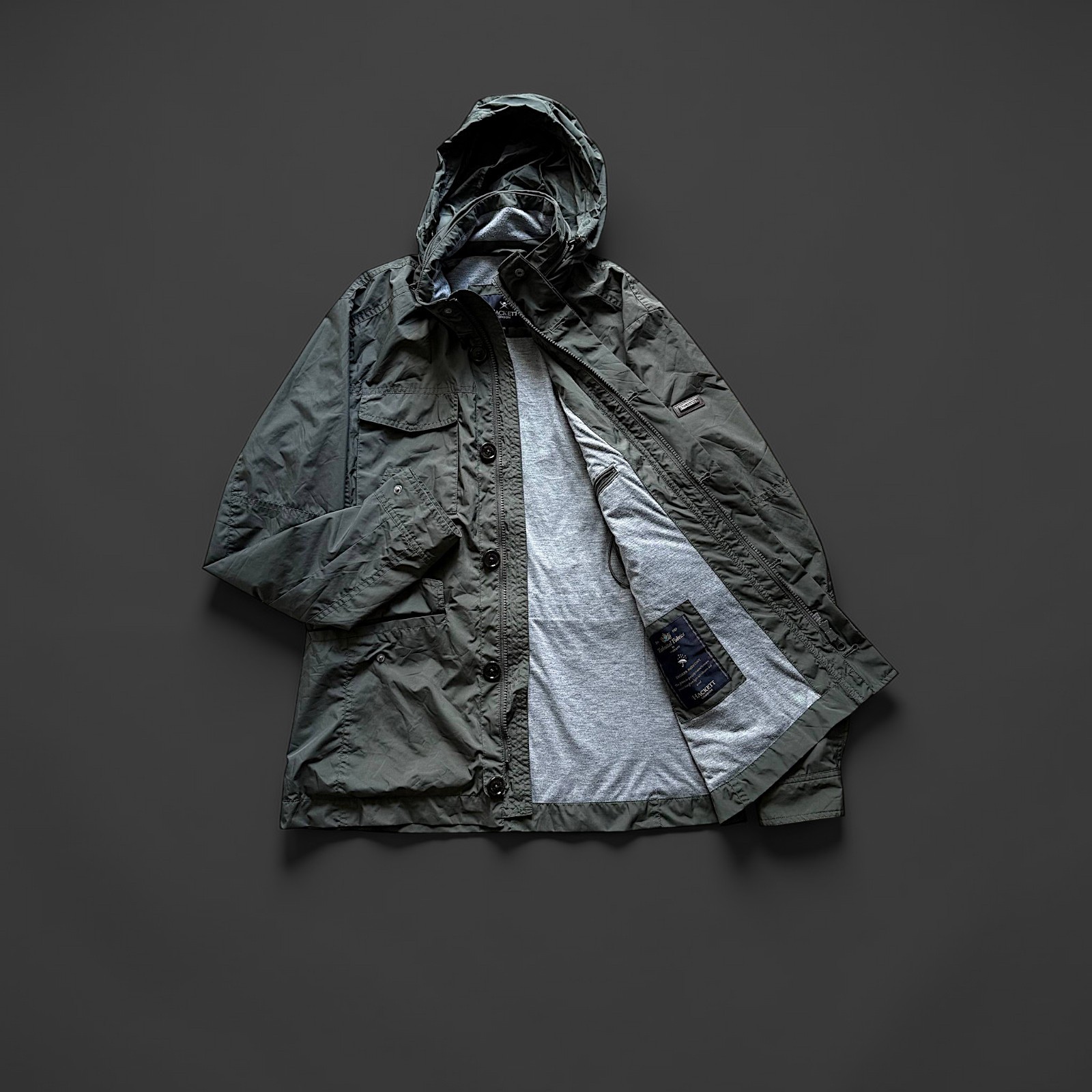 Hackett London Raincoat Jacket Olive Nylon Size M Gently Used Excellent image 5