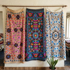 Set of 3 Handmade Suzani Embroidered Textiles Bedspreads Wall Hangings Boho