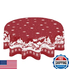 ABSOP Red Christmas Tablecloth Round 60" Deer Snowflake Winter Holiday Dinner