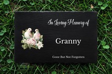 Slate Memorial Grave Marker Plaque Remembrance Doves Design (UV PRINTED)
