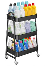 OrderlyGo 3 Tier Metal Storage Trolley on Wheels Black Utility Cart New