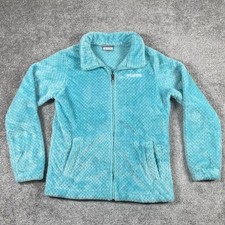 Columbia Jacket Girls Extra Large Fleece Zip Up Fuzzy Plush Teal Blue