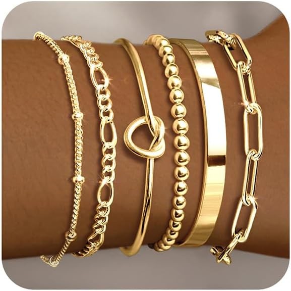Gold Bracelets for Women 18k Gold Plated Bracelet Stack Bangle Cuff Bracelet Set