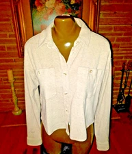 Anthropologie Thread & Supply tan Cropped Boxy Fit Button Down Blouse Size S