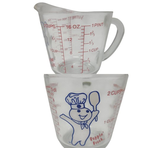 Pillsbury Doughboy Poppin' Fresh Anchor Hocking Glass Measuring 2 Cup