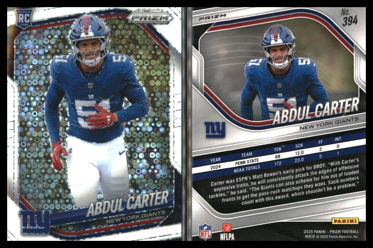 2025 Panini Prizm #394 Abdul Carter No Huddle