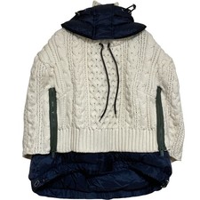 sacai Cable Knit Docking Down Poncho Blouson 19-04774 Size 1 Navy Creamy White W