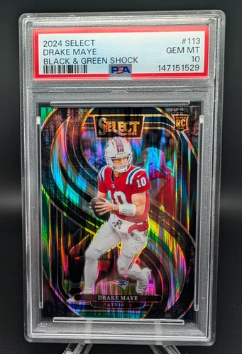 2024 Panini Select Drake Maye PSA 10 GEM MINT #113 Black & Green Shock Rookie RC