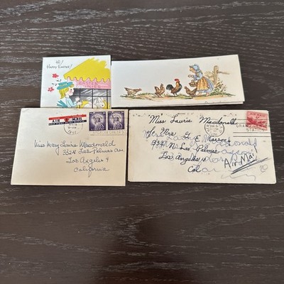 vintage Easter postcards and envelopes sent via airmail, dating to 1956-1957