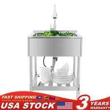 Stainless Steel Sink Wash Utility Sink with Storage Shelf with Pull-out Faucet