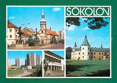Sokolov CZ Namesti 9 kvetna Zamek puvodne vodni tvrz pozdeji goticky hrad piesta