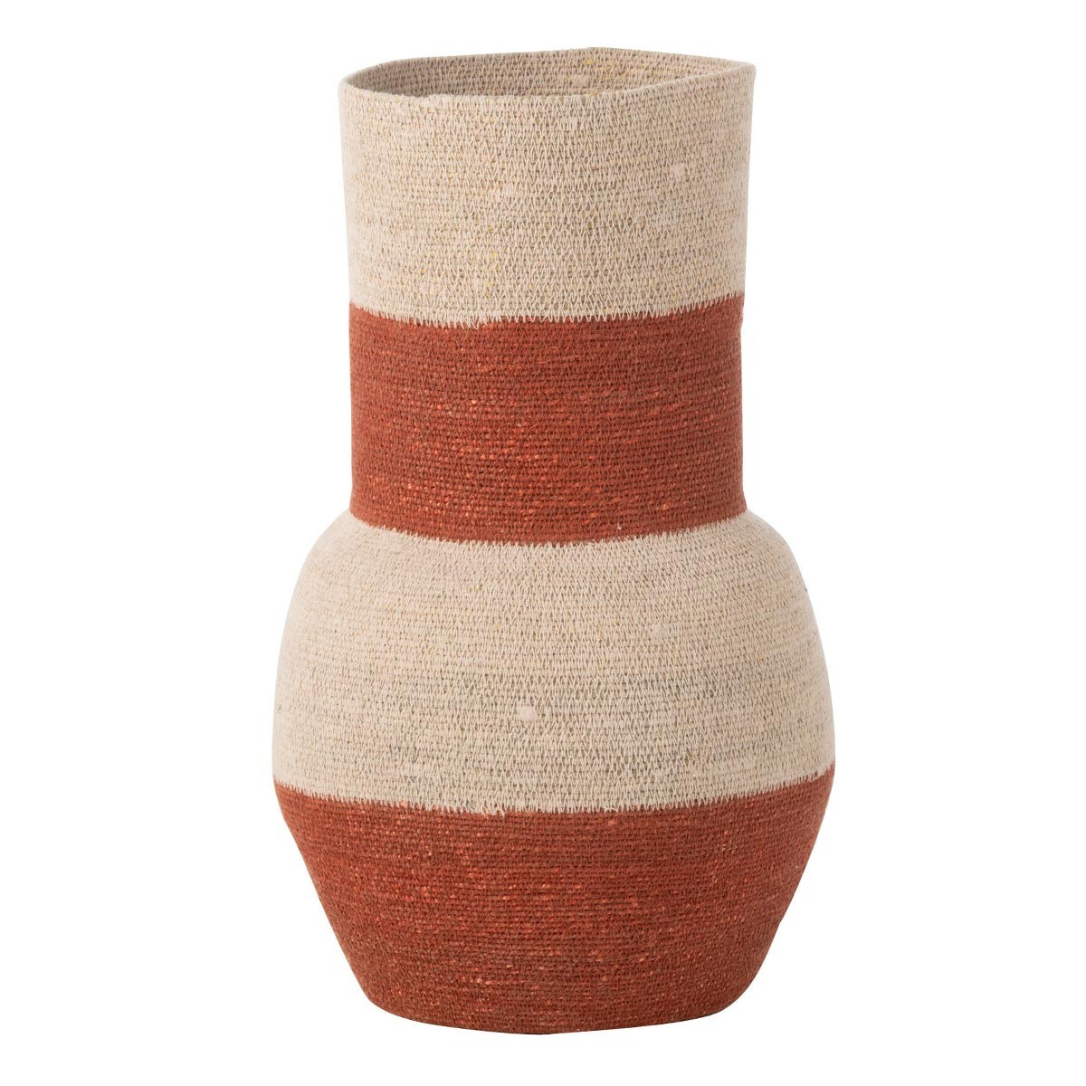 Vase en jonc tressé main rayures de 52cm, l'élégance naturelle terracotta