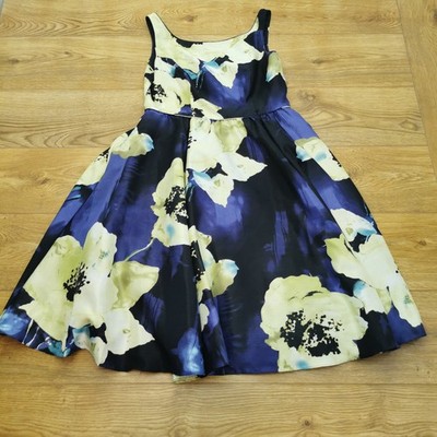 Monsoon Carnaby Damen Floral Fit Flare Midikleid UK 14 Blau Hochzeit Anlass