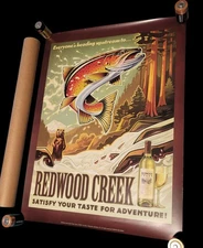 18 x 24 Redwood Creek WINE POSTER Advertising Trout Stream Bear River Retro