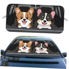 Car Windshield Sunshade, Universal Fit, Polyester, 59"L x 31.5"W Funny Dog