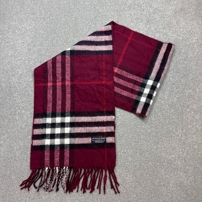 Burberry London Scarf 66x12 Inches Red Nova Check Cashmere Wool Made  England