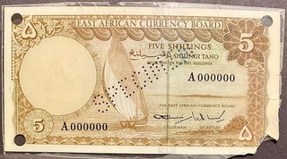 1964 EAST AFRICA SPECIMEN 5/= FIVE SHILLING BANKNOTE
