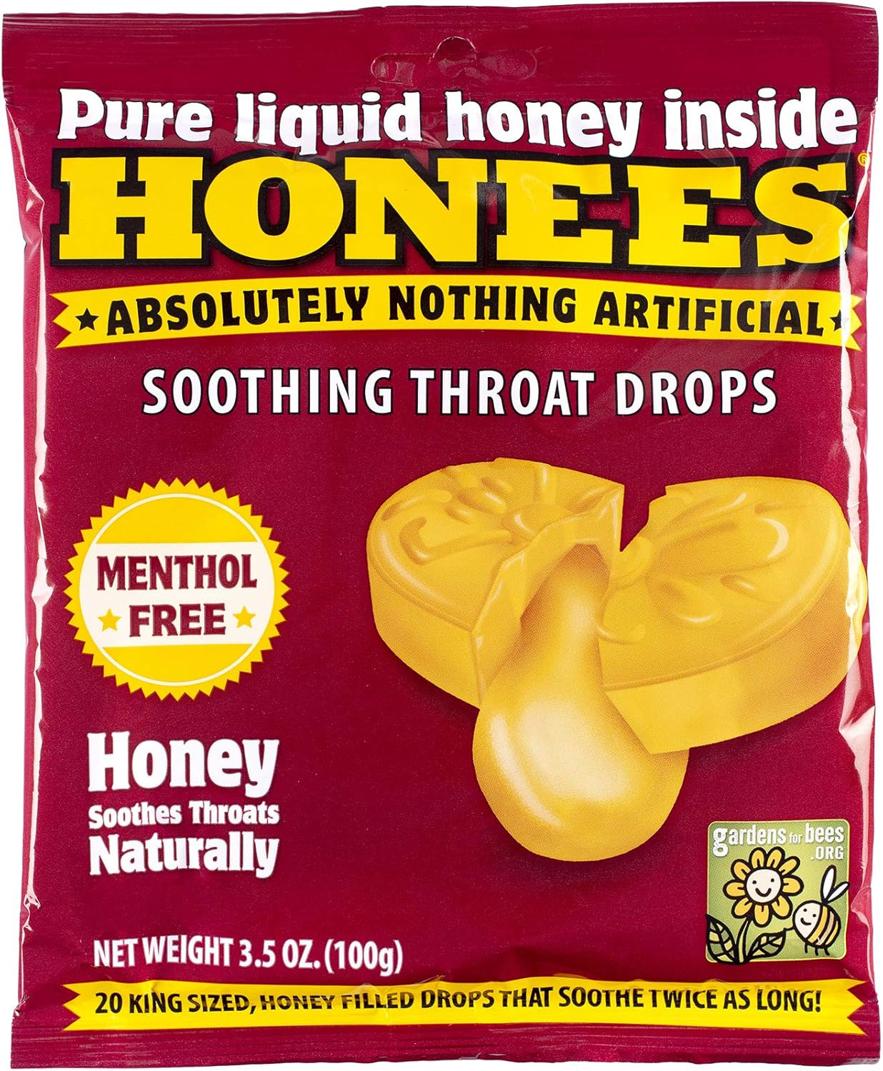 Honees Honey Soothing Throat Drops 20 Count, Red, 20 Count