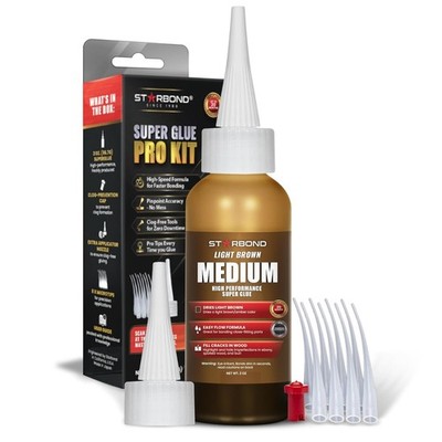 Starbond 2 oz Light Brown Super Glue Pro Kit - Medium CA Glue, 150 cPs