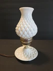 Vintage 10 1/2" Milk Glass Quilted Diamond Hurricane Style Table/Night Lamp