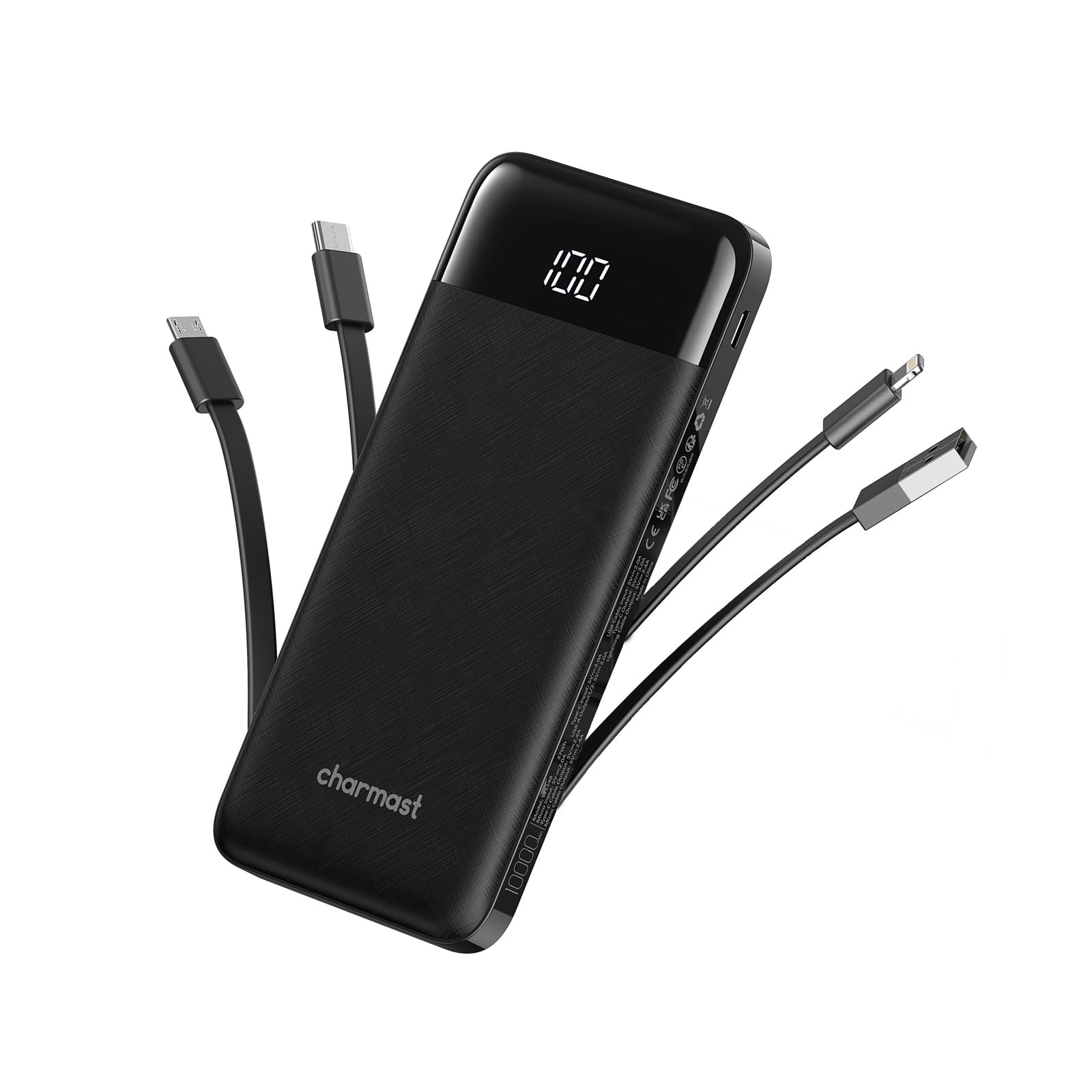 Portable Charger with Built in Cables, Portable Charger with Cords Wires Slim...-image