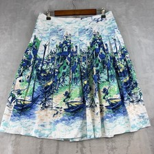 Talbots Skirt Womens 8 Multicolor Art Print Cotton Pleated Full Knee Length