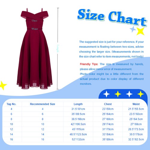 Girls Formal Dress Off Shoulder Chiffon Wedding Bridesmaid Maxi A Line Ball Gown - Picture 21 of 73