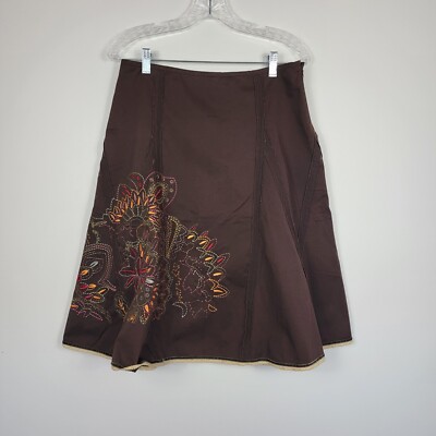 Think Tank Women's Size 6 Brown Skirt Embroidery Boho Indie
