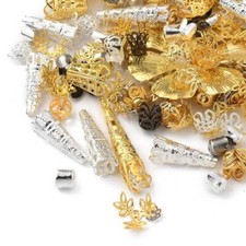 Mixed Beads Caps Cone Bead Caps Assorted Lot Filigree Silver Gold Bronze Mix